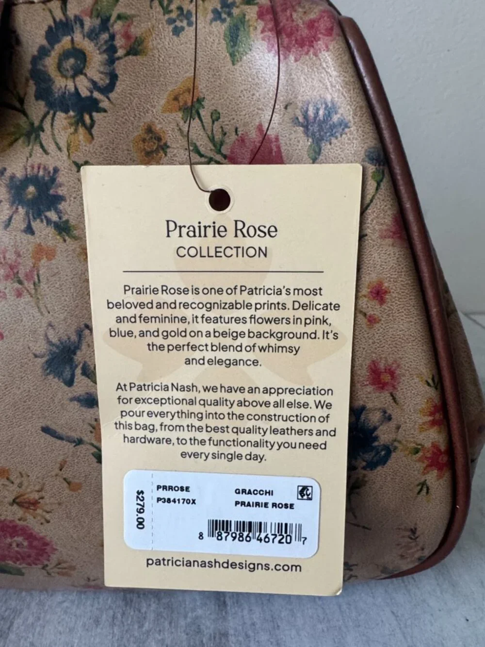 Patricia Nash Gracchi Prairie Rose Tan Framed Leather Satchel Xbody Floral